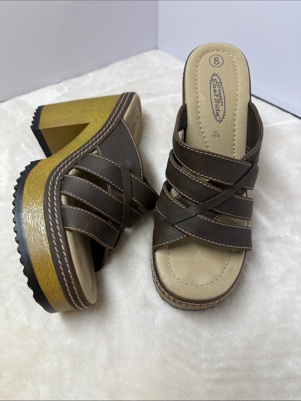 👑vintage Lower East Side chunky platform sandal mules nwot sz 8 y2k